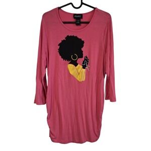 Ashro Women's XL Pink Praying Woman Graphic Tunic Top Ruched Side 3/4 Sleeve
